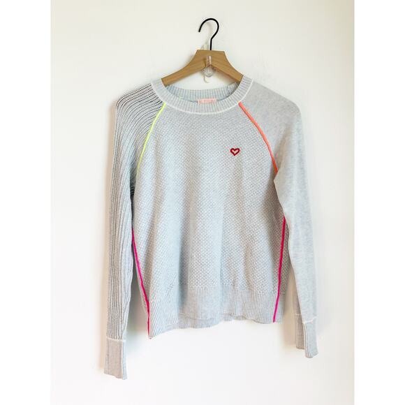 Lisa Todd Sweater Gray Neon Piping and Heart Size Small - Picture 2 of 3